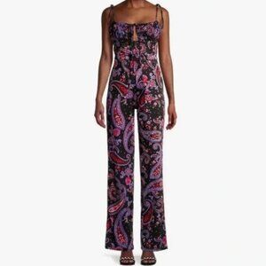 Danielle Bernstein Paisley-Print Ruched Jumpsuit Size 0